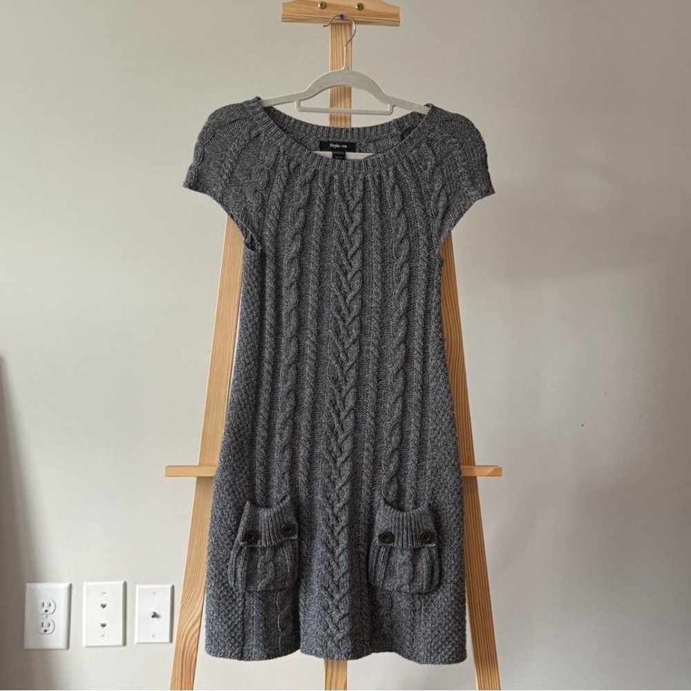 Gray cable knit mini dress